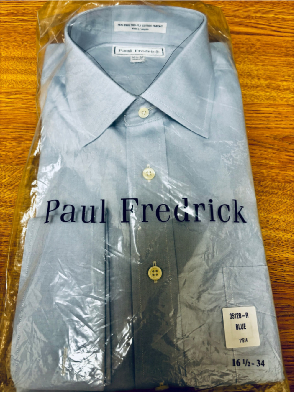 Men's Monogramed Paul Fredrick RCB Blue Non-Iron Dress Shirt Neck 16.5